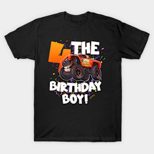 Kids 4 Year Old 4Th Birthday Boy Monster Truck Car T-Shirt